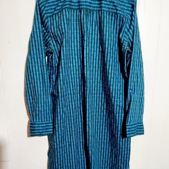 TOMMY HILFIGER SHIRT DRESS. WOMENS Sz:L GOLD BUTTONS GREEN/TEAL/BLUE CHAINLINK - Picture 6 of 10